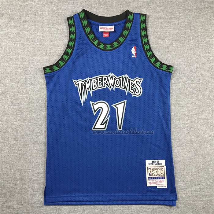 Camiseta Nino Minnesota Timberwolves Kevin Garnett NO 21 Hardwood Classics Throwback 2003-04 Azul